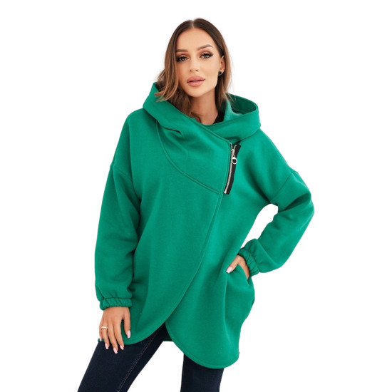 Moteriškas žalias džemperis pašiltintas su gobtuvu Jonit Džemperiai su gobtuvu