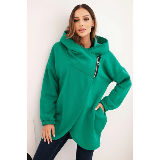 Moteriškas žalias džemperis pašiltintas su gobtuvu Jonit Džemperiai su gobtuvu