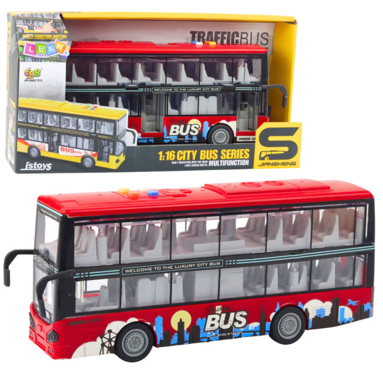 Raudonas miesto dviaukštis autobusas Autobusai