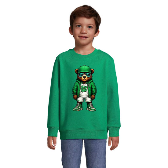 Vaikiškas žalias džemperis Meškinas be kamuolio Krepšinis