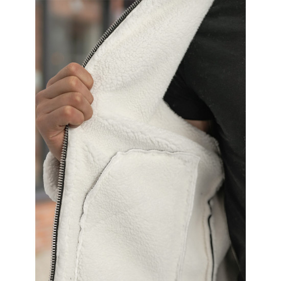 Vyriška juoda odinė striukė su baltu kailiu Capri Odinės striukės