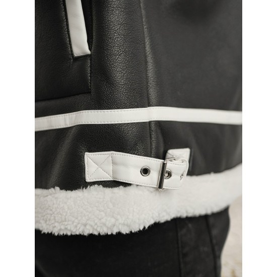 Vyriška juoda odinė striukė su baltu kailiu Capri Odinės striukės