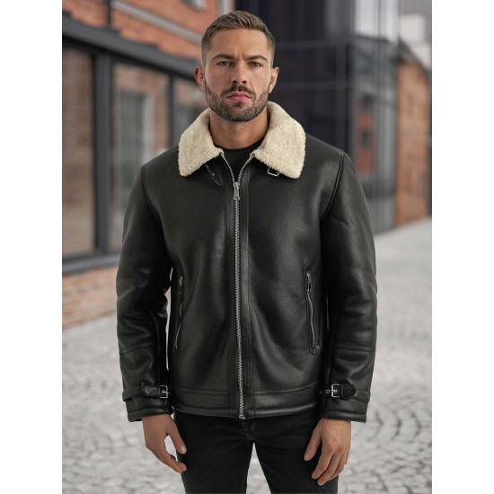 Vyriška juoda odinė striukė su kailiumi Andy Odinės striukės