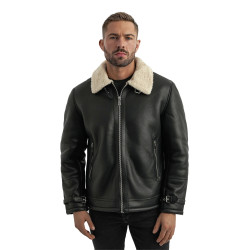 Vyriška juoda odinė striukė su kailiumi Andy