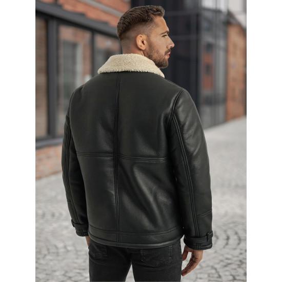 Vyriška juoda odinė striukė su kailiumi Andy Odinės striukės