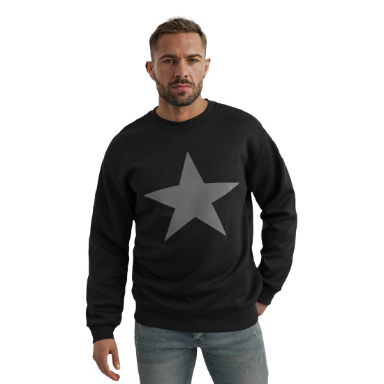 Vyriškas juodas džemperis be gobtuvo Star Džemperiai su užrašais