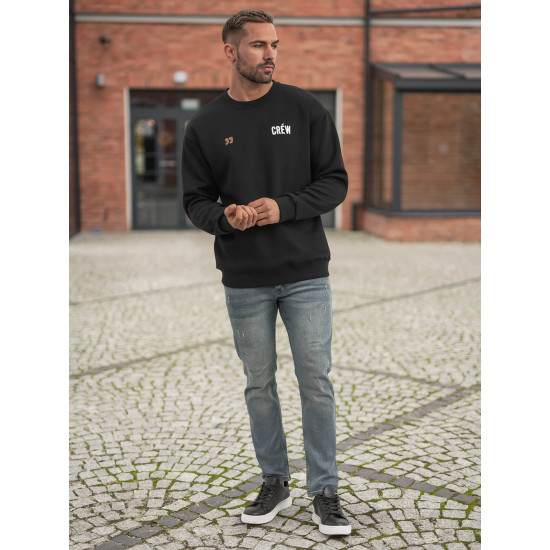 Vyriškas juodas džemperis be gobtuvu Crew Džemperiai su užrašais