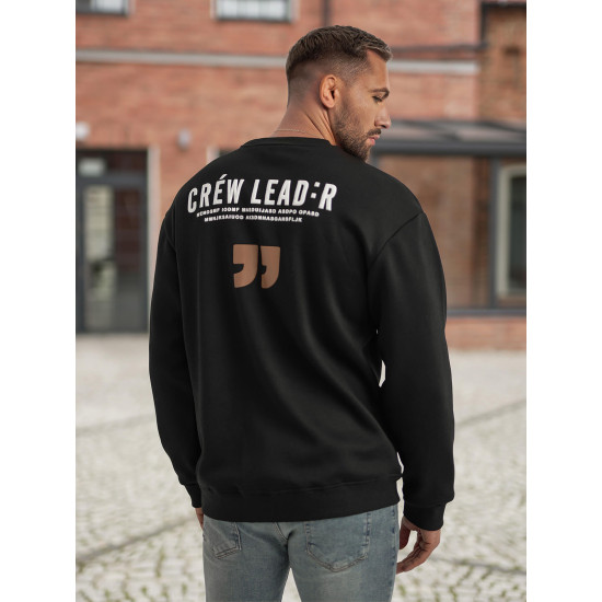 Vyriškas juodas džemperis be gobtuvu Crew Džemperiai su užrašais
