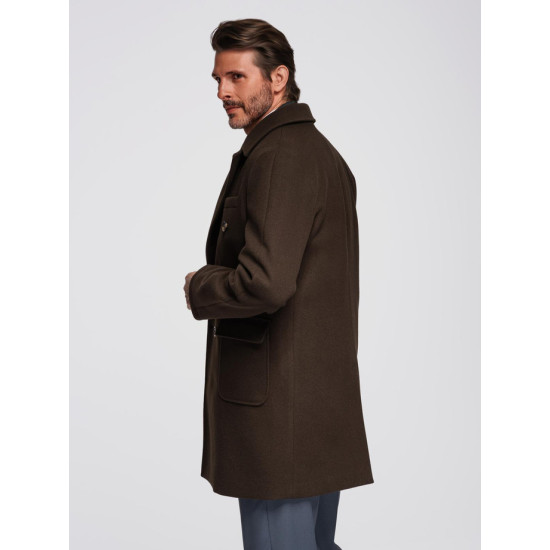 Vyriškas tamsiai rudas paltas Elegant V4 OM-COWC-0120 - Vyriškos Striukės ir Paltai Vyriškas tamsiai rudas paltas Elegant Paltai