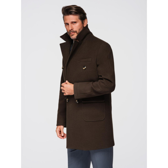 Vyriškas tamsiai rudas paltas Elegant V4 OM-COWC-0120 - Vyriškos Striukės ir Paltai Vyriškas tamsiai rudas paltas Elegant Paltai