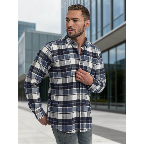 Vyriški tamsiai mėlyni languoti marškiniai Marino Marškiniai