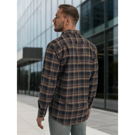 Vyriški tamsiai mėlyni-rudi languoti marškiniai Marino Marškiniai