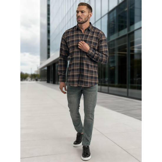 Vyriški tamsiai mėlyni-rudi languoti marškiniai Marino Marškiniai