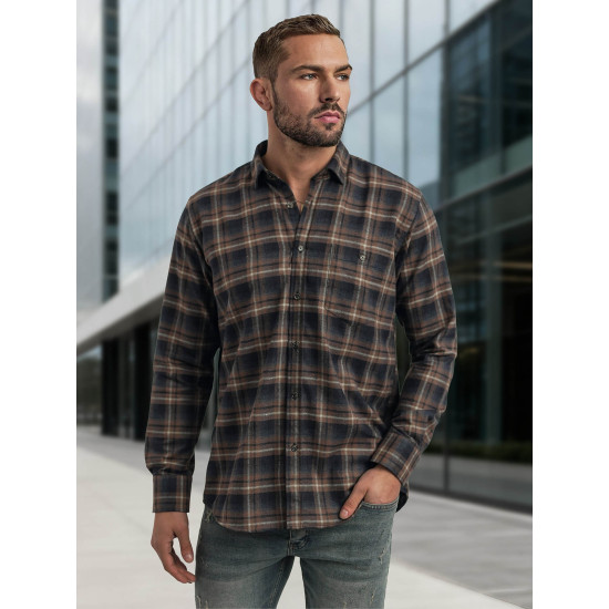 Vyriški tamsiai mėlyni-rudi languoti marškiniai Marino Marškiniai