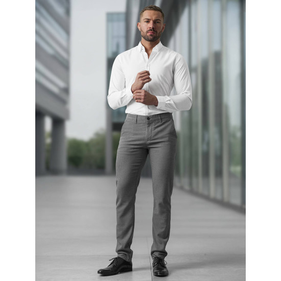 Vyriškos tamsiai pilkos chino kelnės Reno V/6545 - Kelnės Vyriškos tamsiai pilkos chino kelnės Reno Klasikinės kelnės
