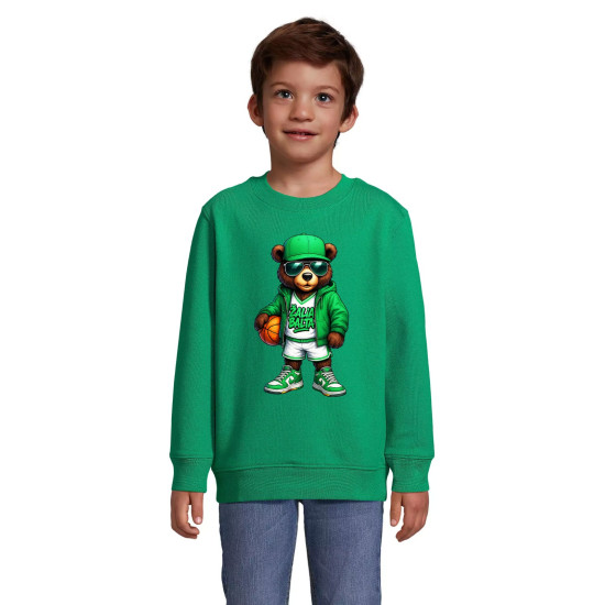 Vaikiškas žalias džemperis Meškinas su kamuoliu Krepšinis