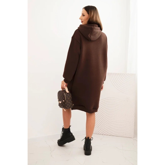 Moteriška pašiltinta tamsiai ruda suknelė su gobtuvu Leagve Ilgos suknelės