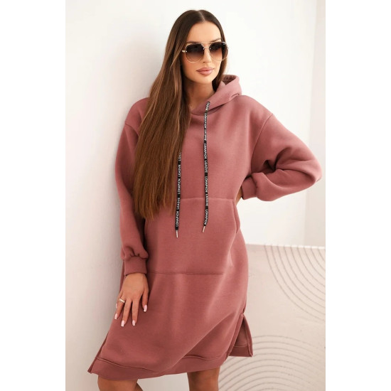 Moteriška pašiltinta rožinė suknelė su gobtuvu Leagve Ilgos suknelės