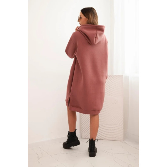 Moteriška pašiltinta rožinė suknelė su gobtuvu Leagve Ilgos suknelės