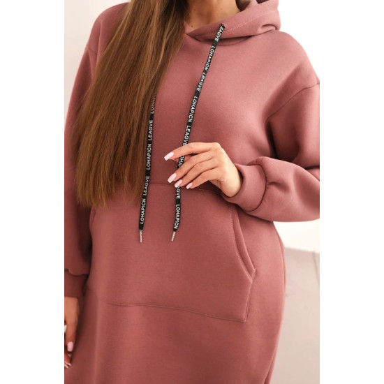 Moteriška pašiltinta rožinė suknelė su gobtuvu Leagve Ilgos suknelės