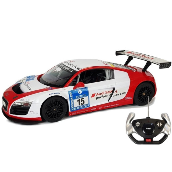 Automobilis R/C Audi R8 LMS Rastar 1:14 Baltai raudonas Radijo bangomis valdomi žaislai