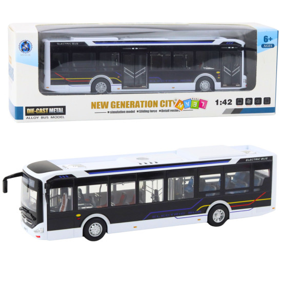 Baltas miesto autobusas su garso ir šviesos efektu Autobusai
