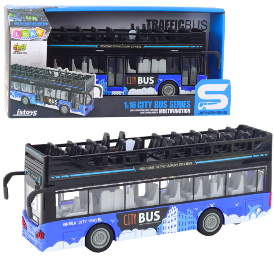 Mėlynas dviaukštis miesto autobusas Autobusai