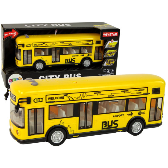 Keltainen bussi, jossa on ääni- ja valoefekti Bussit
