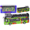 Zielony autobus piętrowy z otwartymi drzwiami