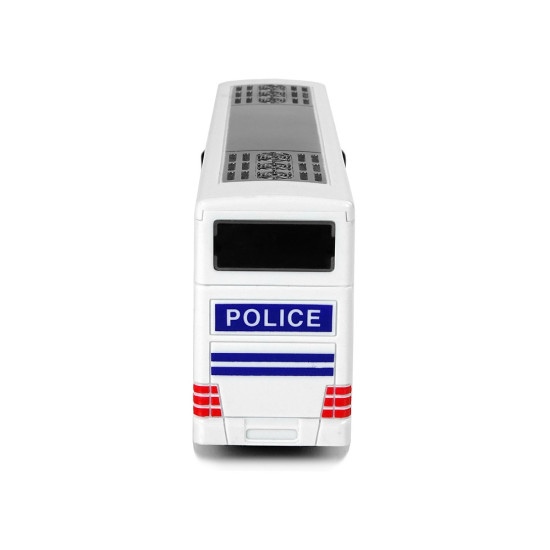 Baltas dviaukštis policijos autobusas Tarnybiniai automobiliai