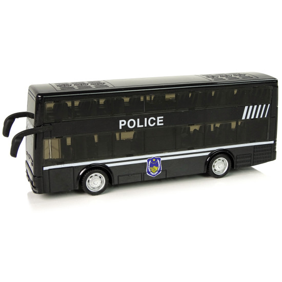 Juodas dviaukštis policijos autobusas Autobusai