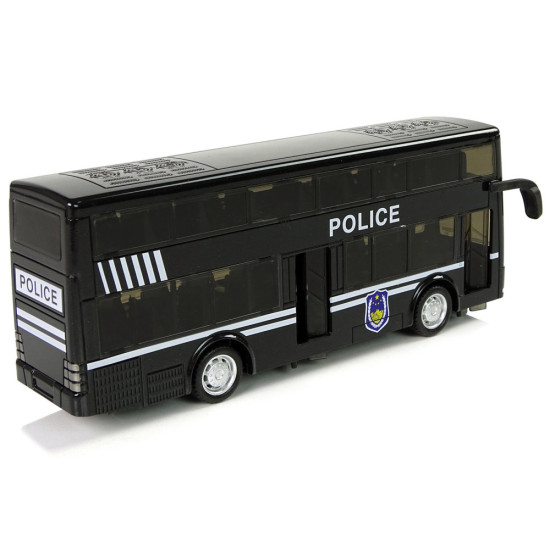 Juodas dviaukštis policijos autobusas Autobusai