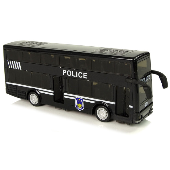 Juodas dviaukštis policijos autobusas Autobusai