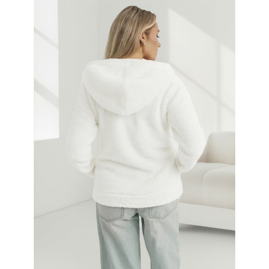 Moteriškas baltas džemperis su gobtuvu Mona JS/HH007/3 - Džemperiai Moteriškas baltas džemperis su gobtuvu Mona Džemperiai su gobtuvu