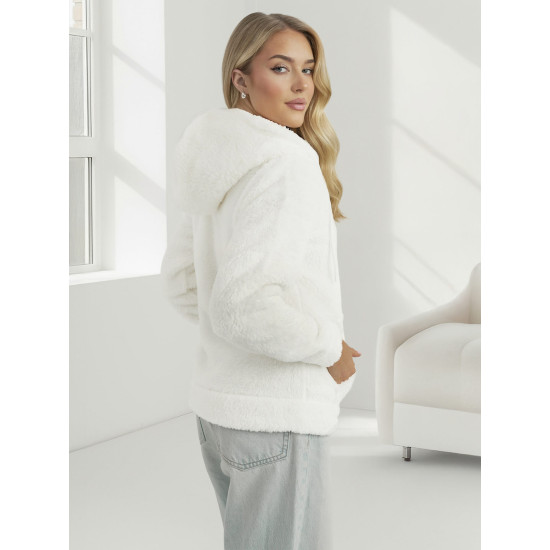 Moteriškas baltas džemperis su gobtuvu Mona JS/HH007/3 - Džemperiai Moteriškas baltas džemperis su gobtuvu Mona Džemperiai su gobtuvu
