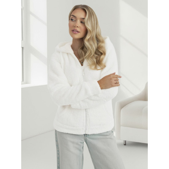 Moteriškas baltas džemperis su gobtuvu Mona JS/HH007/3 - Džemperiai Moteriškas baltas džemperis su gobtuvu Mona Džemperiai su gobtuvu