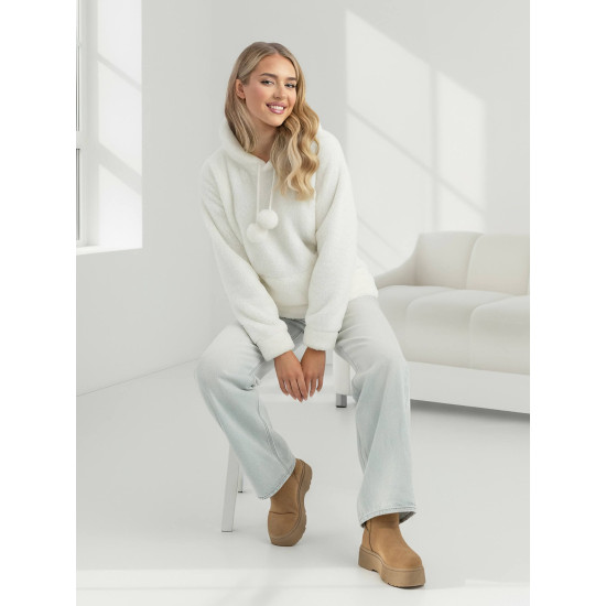 Moteriškas baltas džemperis su gobtuvu Nara JS/HH192/1 - Džemperiai Moteriškas baltas džemperis su gobtuvu Nara Džemperiai su gobtuvu