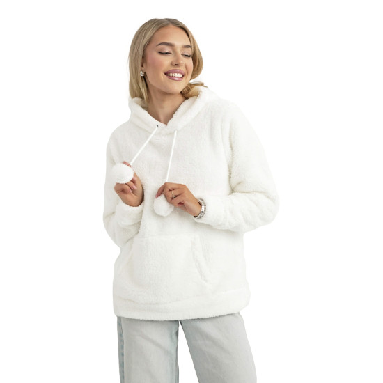 Moteriškas baltas džemperis su gobtuvu Nara JS/HH192/1 - Džemperiai Moteriškas baltas džemperis su gobtuvu Nara Džemperiai su gobtuvu