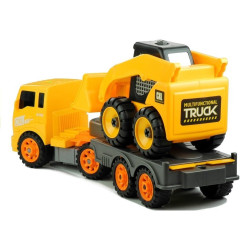 Dvi geltonos statybinės transporto priemonės su įrankiais išardymui