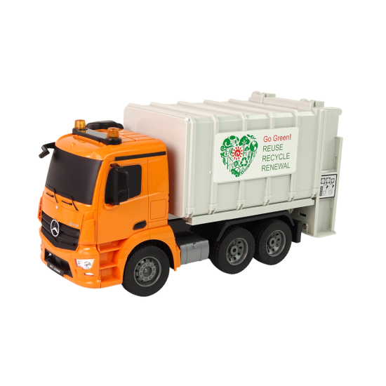 RC šiukšliavežė Mercedes-Benz Antos oranžinis šiukšliavežis 12898 - Žaislai RC šiukšliavežė Mercedes-Benz Antos oranžinis šiukšliavežis Radijo bangomis valdomi žaislai