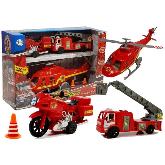 Priešgaisrinės tarnybos komplektas su šviesos ir garso efektais Automobilių rinkiniai