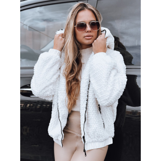 Moteriškas baltas kailinis švarkas su gobtuvu Jules Moteriškos striukės