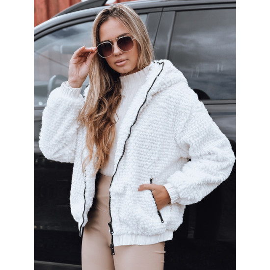 Moteriškas baltas kailinis švarkas su gobtuvu Jules Moteriškos striukės