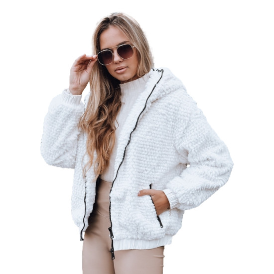 Moteriškas baltas kailinis švarkas su gobtuvu Jules Moteriškos striukės