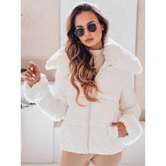 Moteriška balta trumpa striukė su kailiu Flora Moteriškos striukės