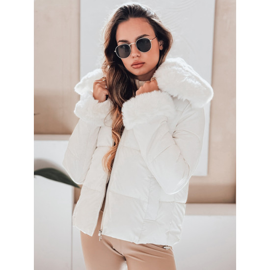 Moteriška balta trumpa striukė su kailiu Flora Moteriškos striukės