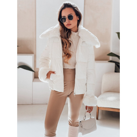 Moteriška balta trumpa striukė su kailiu Flora Moteriškos striukės