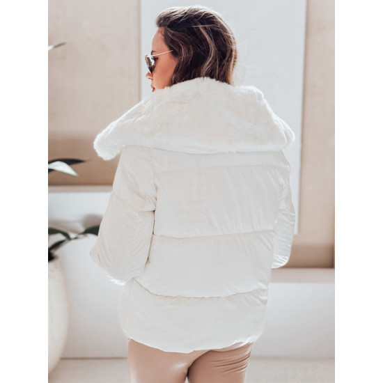 Moteriška balta trumpa striukė su kailiu Flora Moteriškos striukės