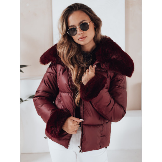 Moteriška bordo trumpa striukė su kailiu Flora Moteriškos striukės