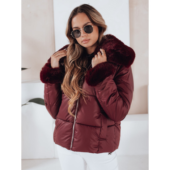 Moteriška bordo trumpa striukė su kailiu Flora Moteriškos striukės